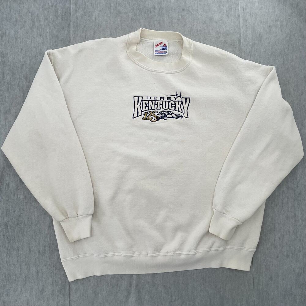 VINTAGE Kentucky Derby Sweater Adult Extra Large Ivory Fleece Crew Mens XL 90s